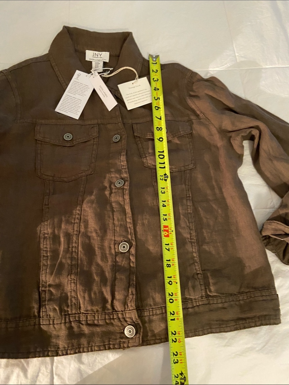 Olive Brown Linen Jean Jacket - Picture 9 of 12